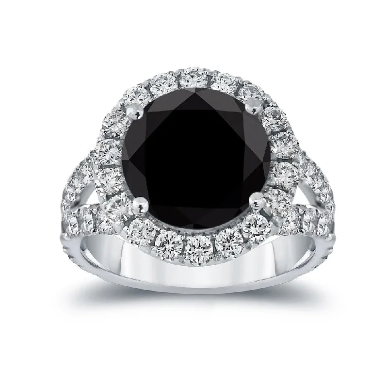 Ladies vintage diamond engagement rings-Auriya 18k Gold 6 carat TW Unique Black Diamond Halo Engagement Ring (H-I, VS1-VS2)