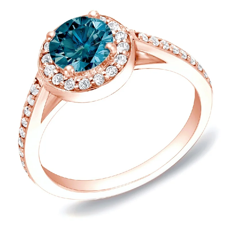 Ladies engagement rings with sapphire accents-Auriya Modern 1ctw Halo Blue Diamond Engagement Ring 14k Rose Gold (H-I, SI1-SI2)