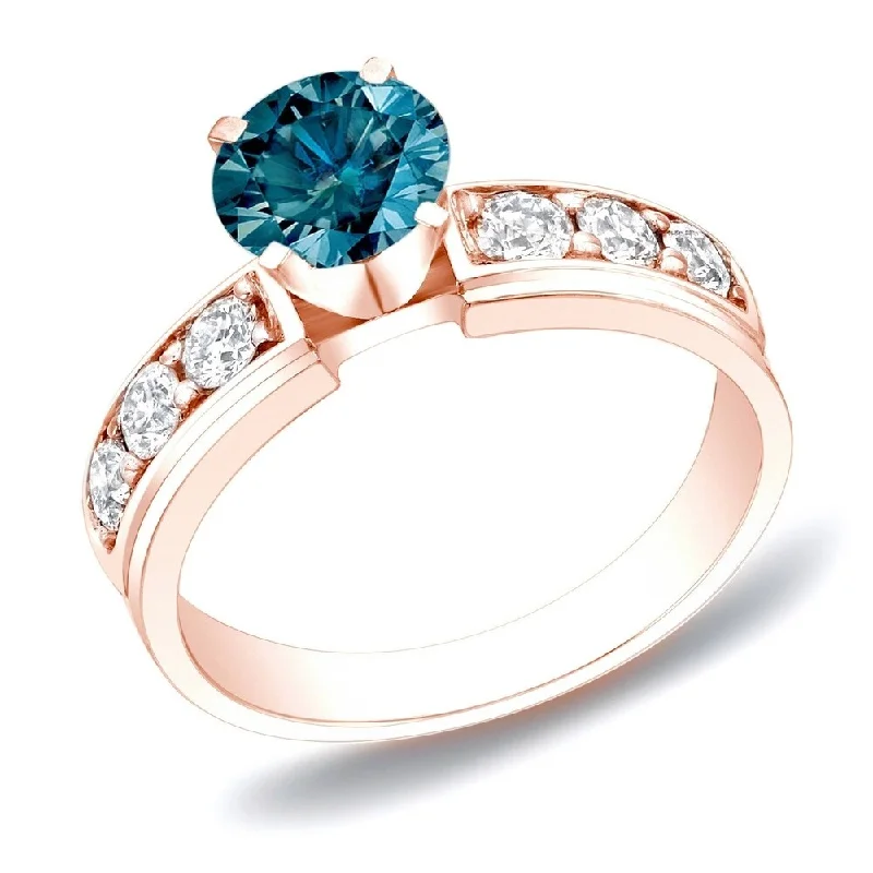 Ladies engagement rings with baguette diamonds-Auriya 14k Rose Gold 1 carat TW Round Blue Diamond Engagement Ring