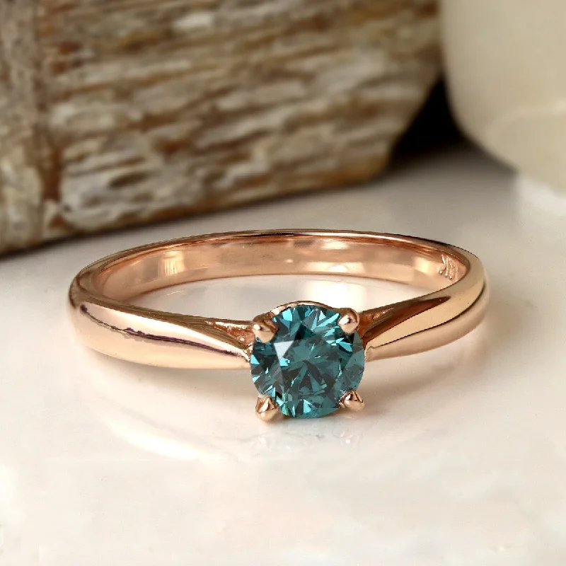 Ladies custom-made engagement rings-Auriya 14k Rose Gold 3/4ctw Solitaire Blue Diamond Engagement Ring