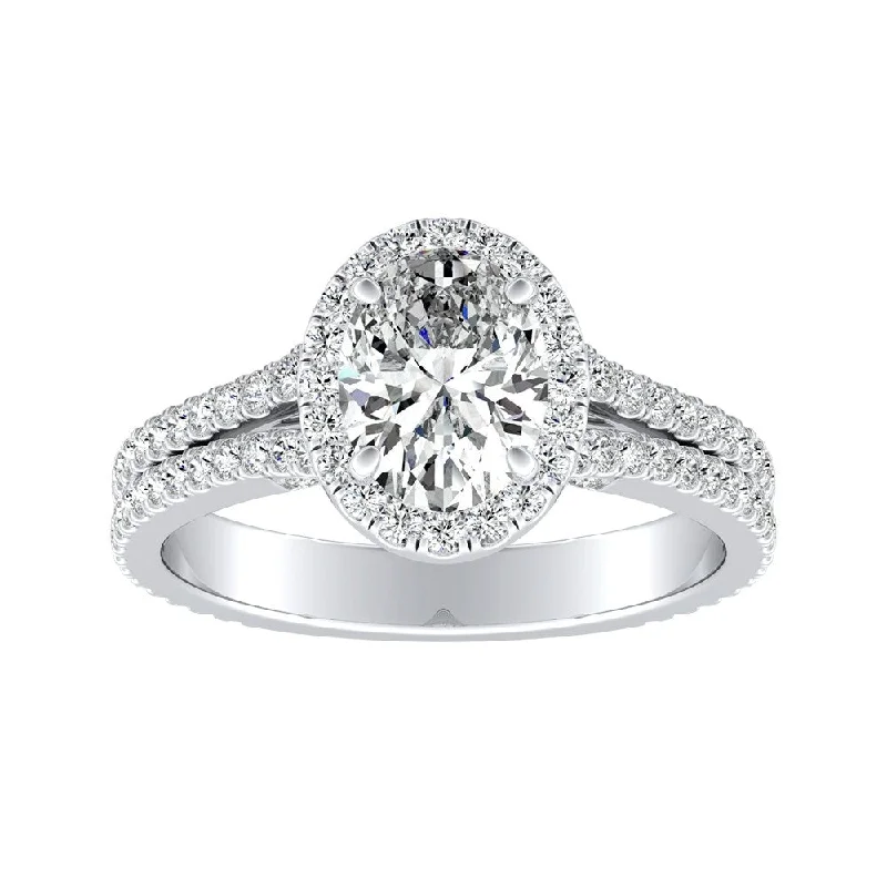 Ladies silver engagement rings with diamond-Auriya Platinum 1 5/8ctw Classic Oval-cut Halo Diamond Engagement Ring