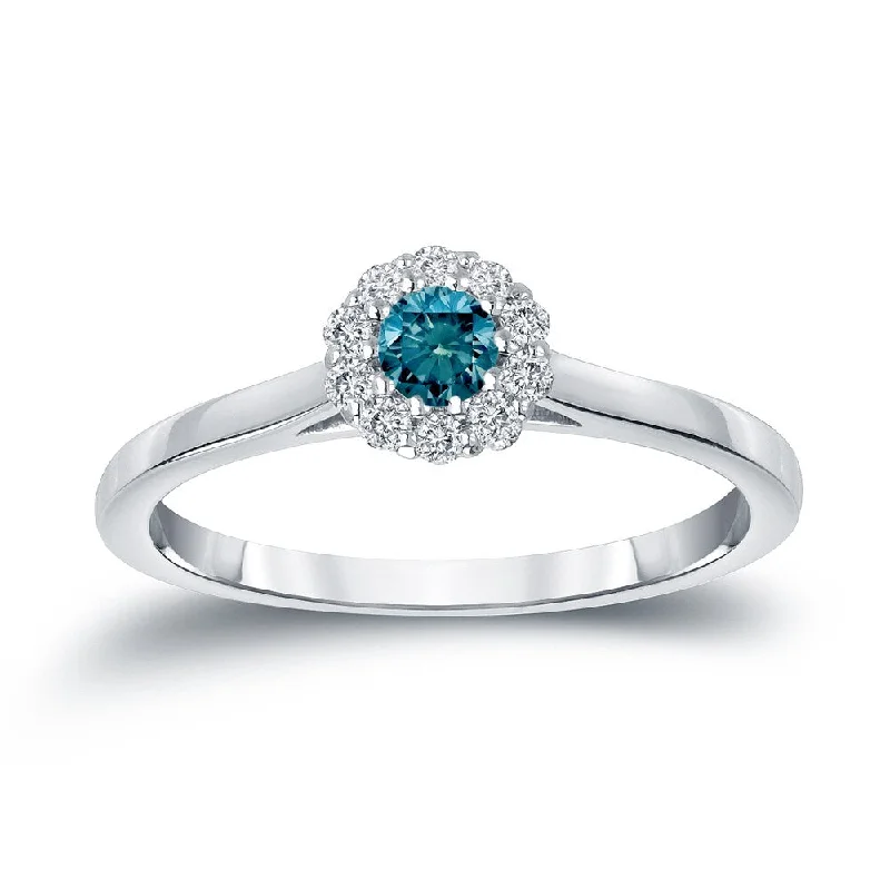 Ladies cushion cut engagement rings-Auriya 14k Gold 1/4cttw Blue Diamond Halo Engagement Ring