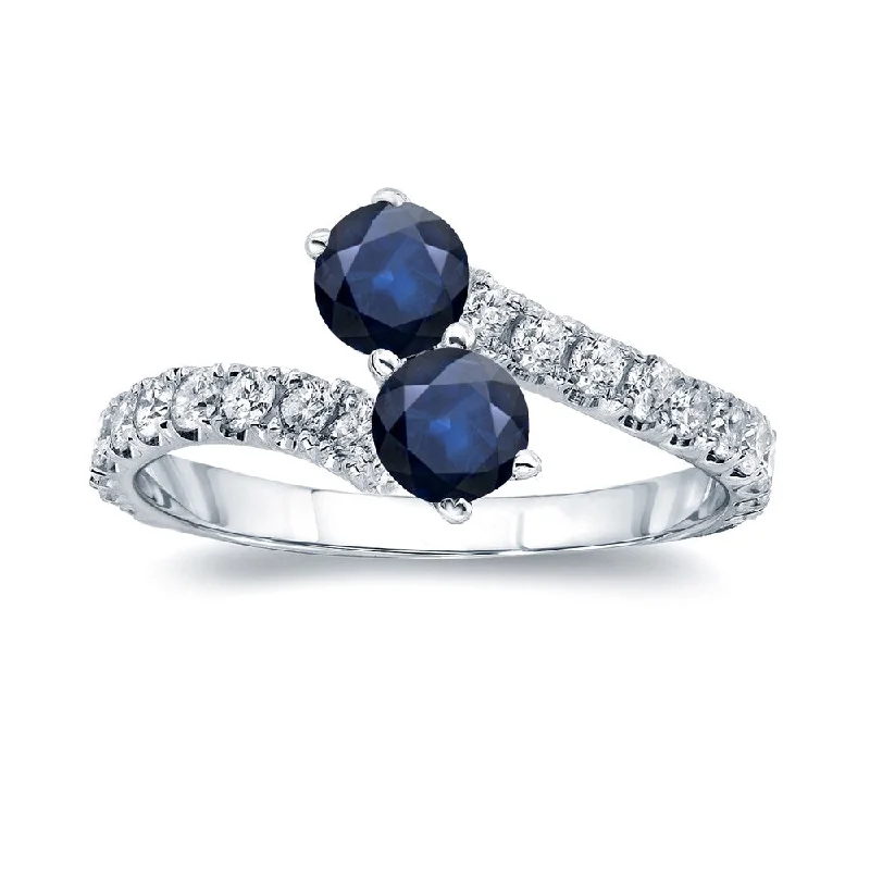 Ladies antique engagement rings-Auriya 1ct Blue Sapphire and 1/2ct TDW 2-stone Diamond Engagement Ring 14k Gold