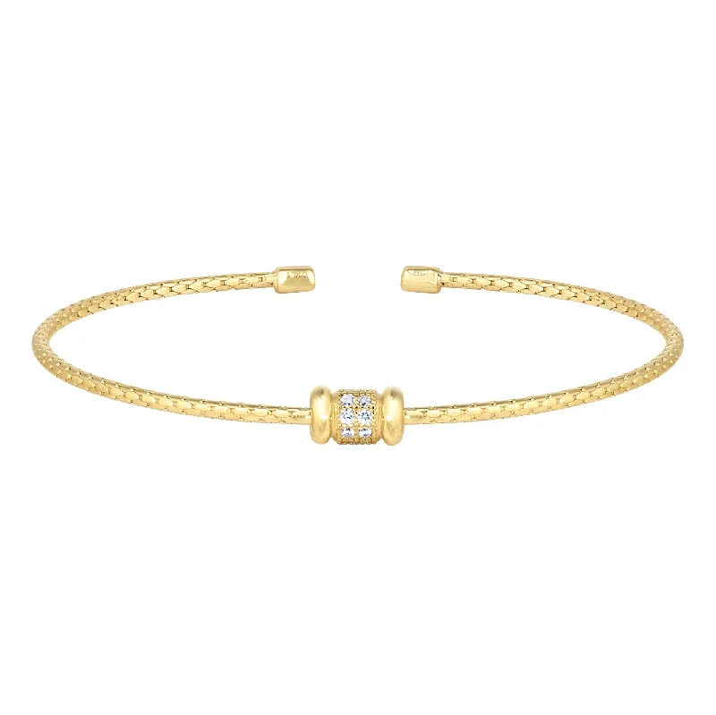 Ladies luxury bracelets-Cable Bracelet with Circular Bar Accent and Simulated Diamonds