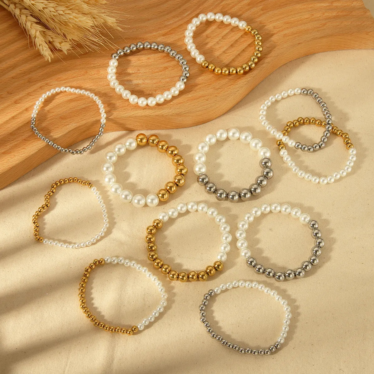 Ladies vintage charm bracelets-IG Style Basic Commute Solid Color 304 Stainless Steel Artificial Pearl 18K Gold Plated Artificial Pearls Bracelets In Bulk