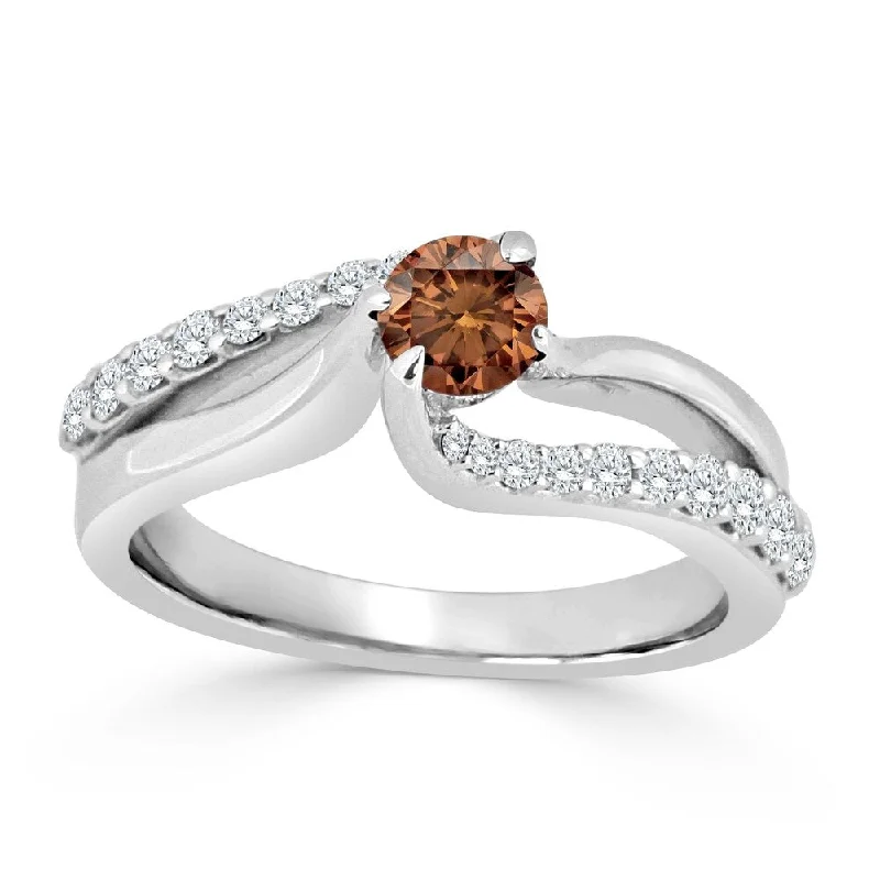 Ladies engagement rings with color gemstones-Auriya Round Split Band 3/4ctw Brown Diamond Engagement Ring 14k Gold