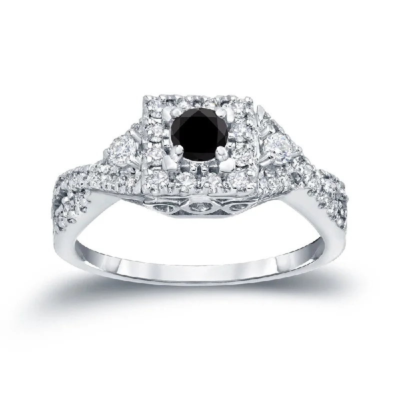 Ladies affordable gold engagement rings-Auriya 14k Gold 3/5ctw Halo Black Diamond Engagement Ring (H-I, I1-I2)