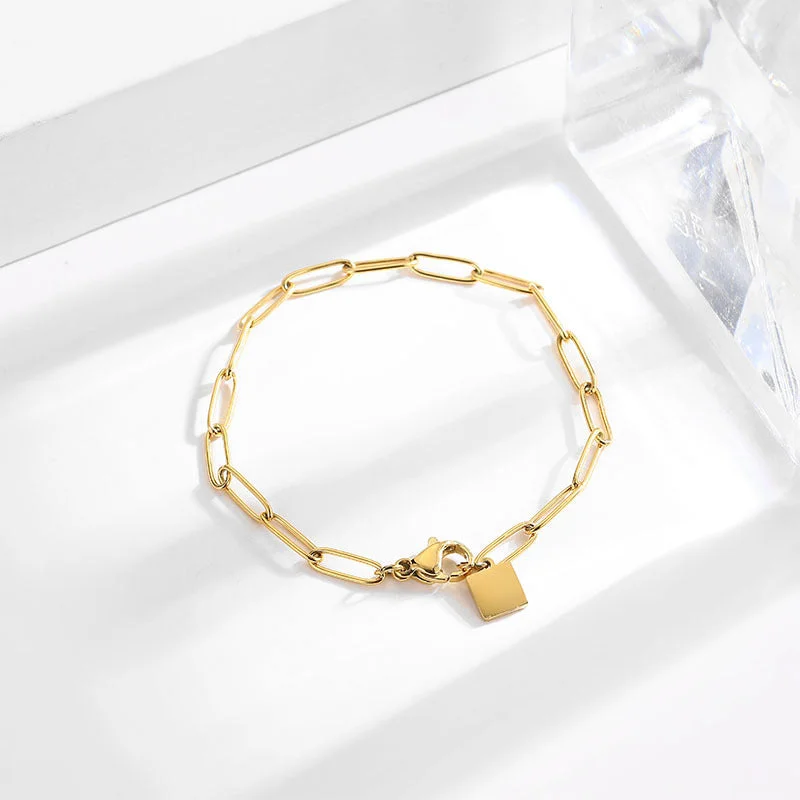 Thick Straps Small Square Gold Bracelet