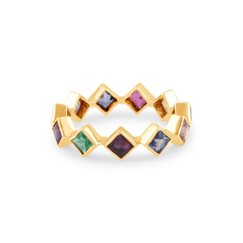 Ladies custom diamond rings-Gemstone Princess cut Ring In 18K Yellow Gold