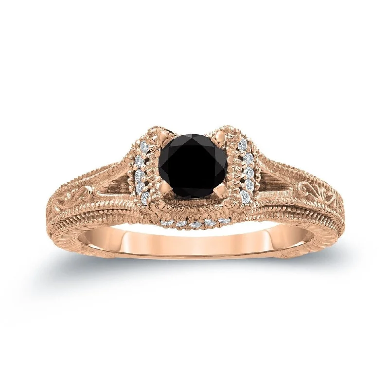 Ladies classic engagement rings-14k Gold Round 1/2ct TDW Black Diamond Engagement Ring by Auriya