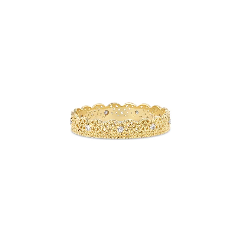 Ladies cluster rings-Lace Band with Alternating Diamonds