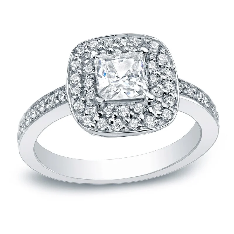 Ladies marquise engagement rings-Auriya Platinum 1 1/2ct TDW Princess-Cut Diamond Halo Engagement Ring (H-I, SI1-SI2)