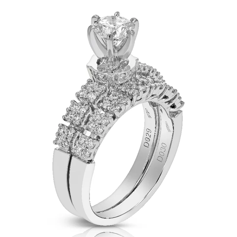 Ladies engagement rings with side stones-1.32 cttw SI3 Diamond Wedding Engagement Ring Bridal Set 14K White Gold