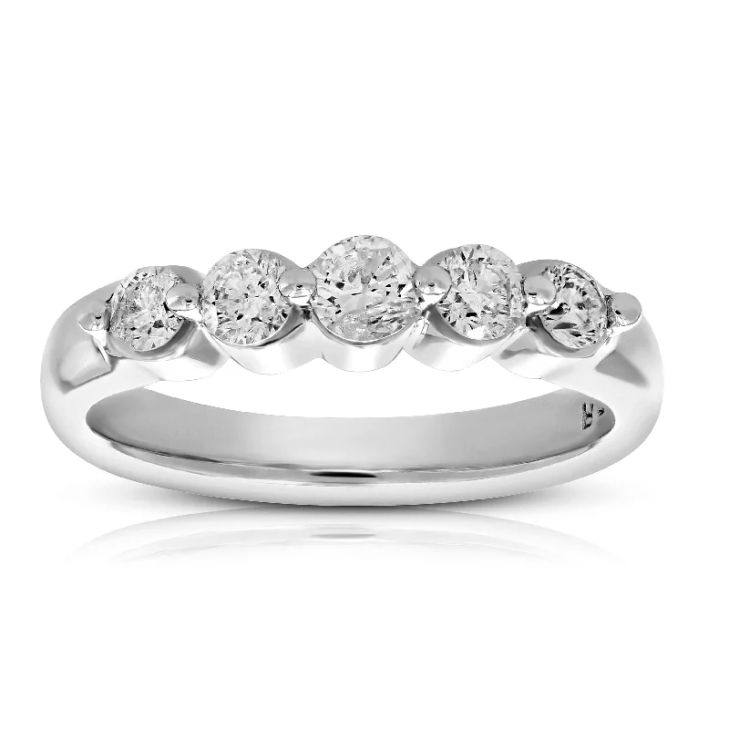 Ladies custom engagement rings-0.70 cttw Diamond 5 Stone Ring 14K White Gold Bridal Engagement