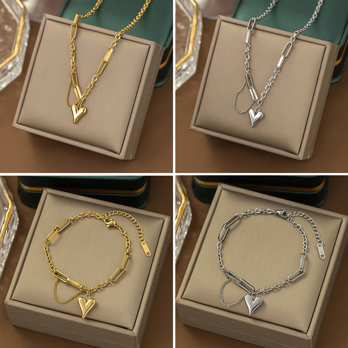 Ladies braided bracelets-Wholesale Sweet Heart Shape Titanium Steel Plating Bracelets Necklace