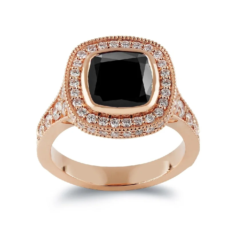 Ladies rose gold engagement rings-Auriya 14k Gold 4 7/8ctw Vintage Cushion-cut Halo Black Diamond Engagement Ring (H-I, SI1-SI2)