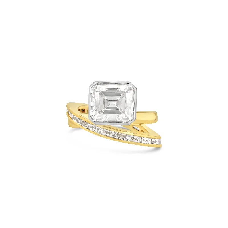 Ladies diamond rings-Asscher Baguette Helix Setting in two-tone 18K Gold