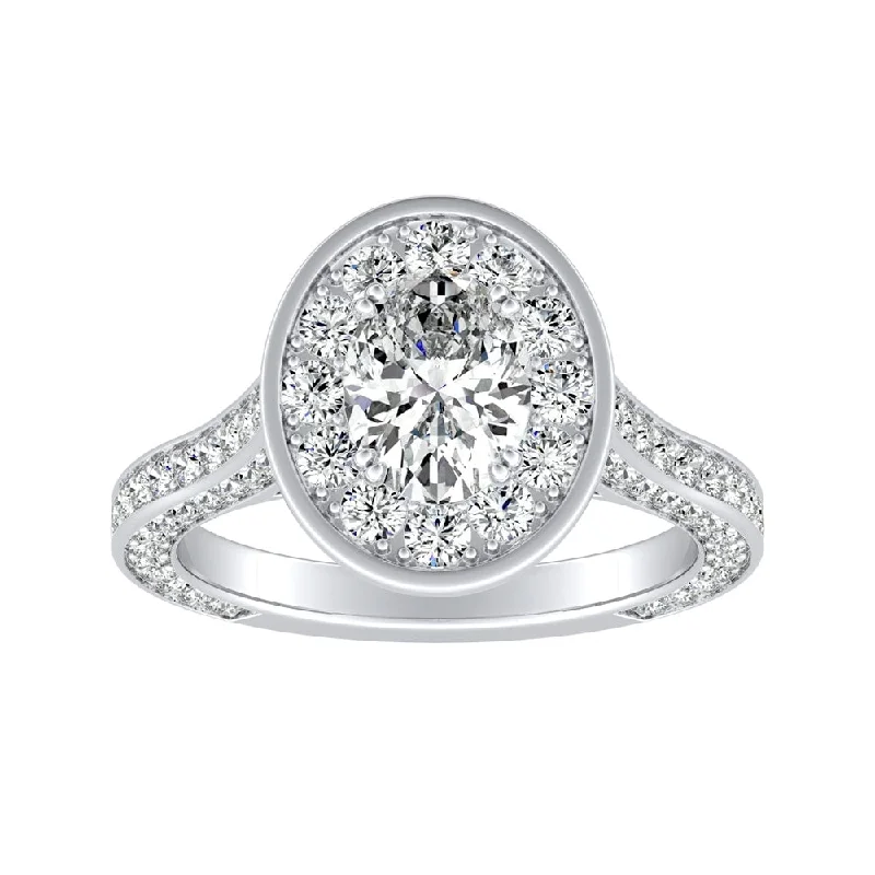 Ladies affordable engagement rings-Auriya Platinum 2 1/4ctw Oval-cut Halo Diamond Engagement Ring (I-J, I1-I2)