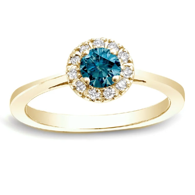 Ladies chic engagement rings-Auriya 1/2ctw Halo Blue Diamond Engagement Ring 14k Gold