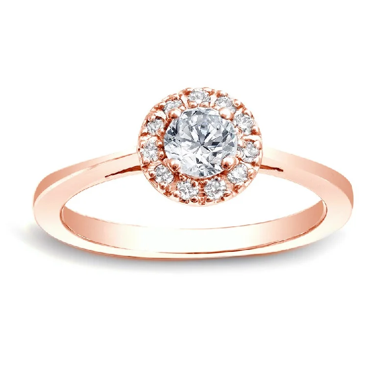 Ladies engagement rings with intricate designs-Auriya 14k Rose Gold 1/2ct TDW Round Diamond Halo Engagement Ring