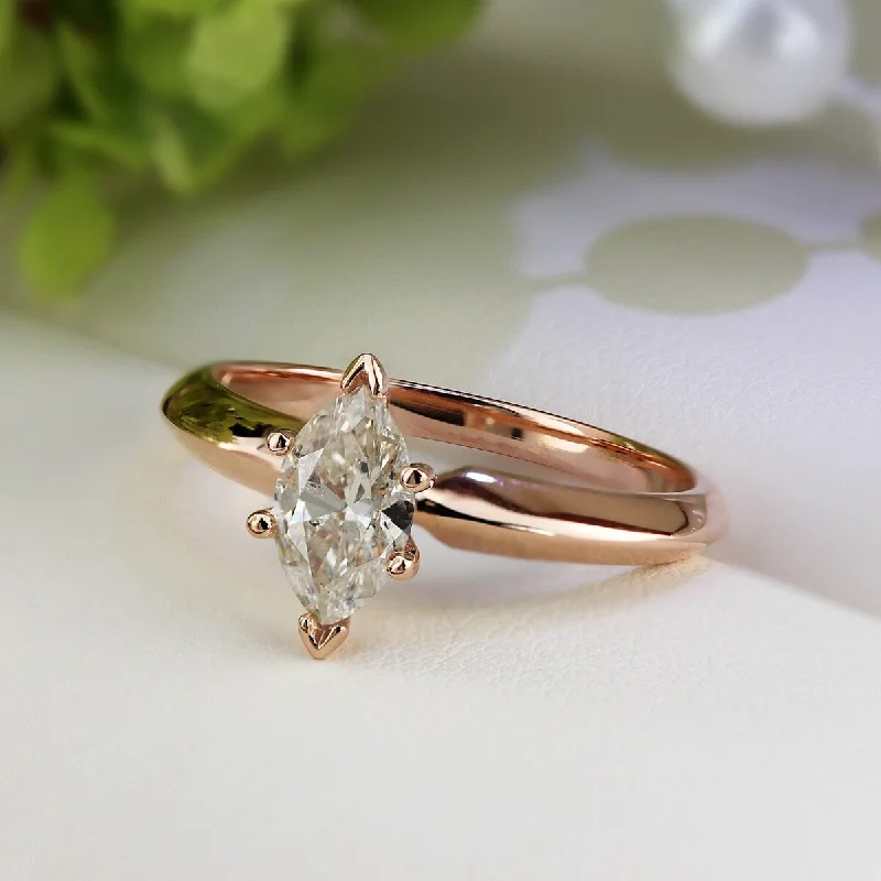 Ladies three-stone engagement rings-Auriya 14k Rose Gold 1/2ctw Marquise-cut Solitaire Diamond Engagement Ring