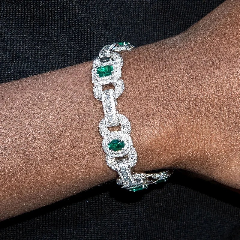 Ladies chain link bracelets-High End Jewelry - Iced Out Emerald Bracelet