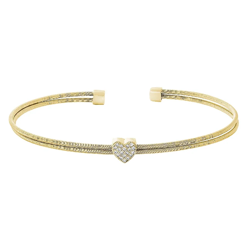 Ladies open bangle bracelets-Heart Accented Dual Flexible Cable Bracelet