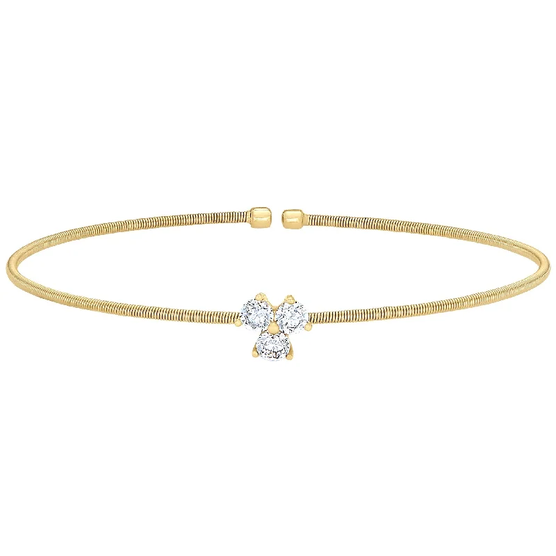 Ladies sleek bangles-Cable Bracelet with Three Round Simulated Diamonds