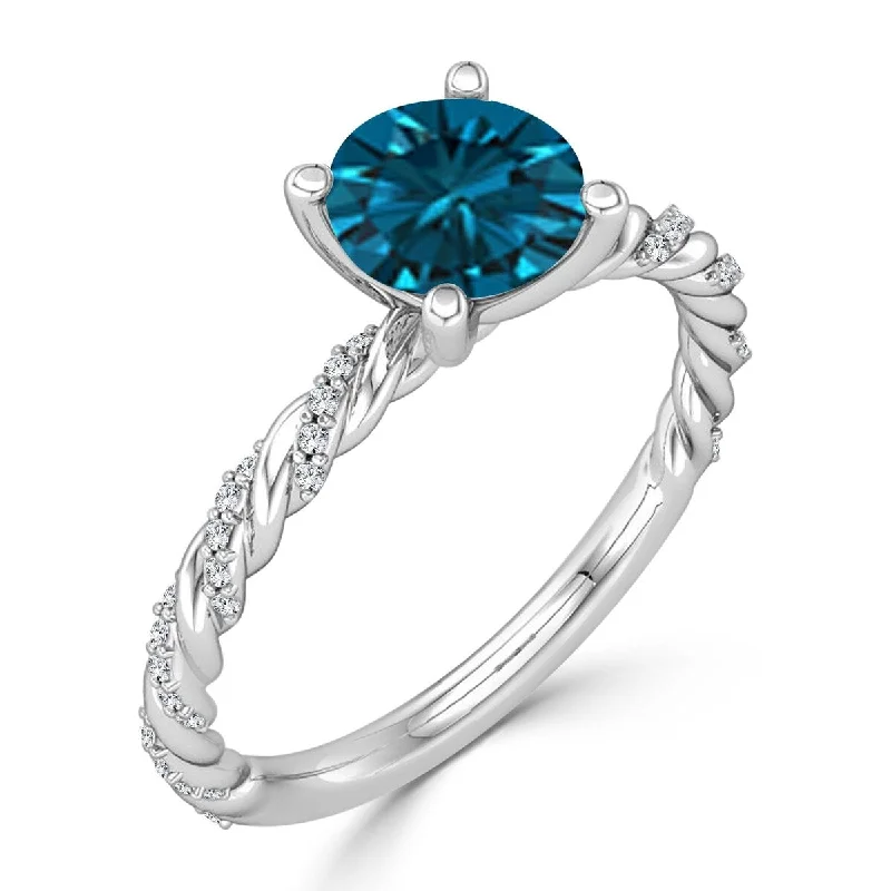 Ladies custom-made engagement rings-Auriya 10k Gold 1ctw Rope Style Blue Diamond Engagement Ring