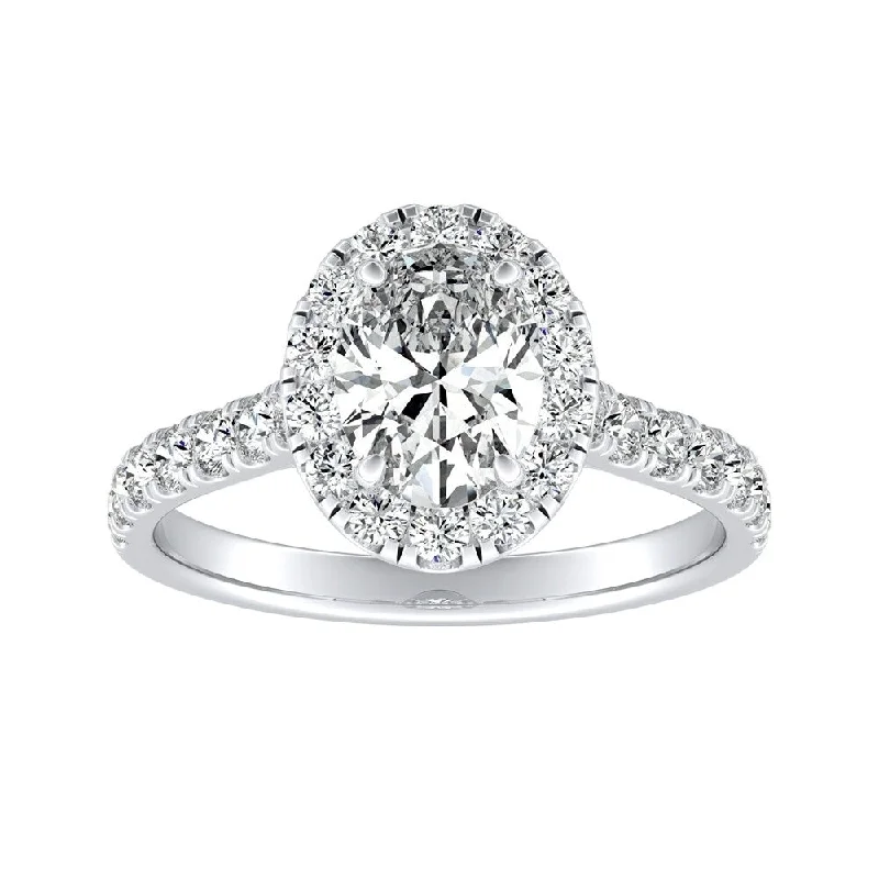 Ladies halo diamond engagement rings-Auriya Oval cut 1ct tw Halo Diamond Engagement Ring 18k Gold (I-J, I1-I2)