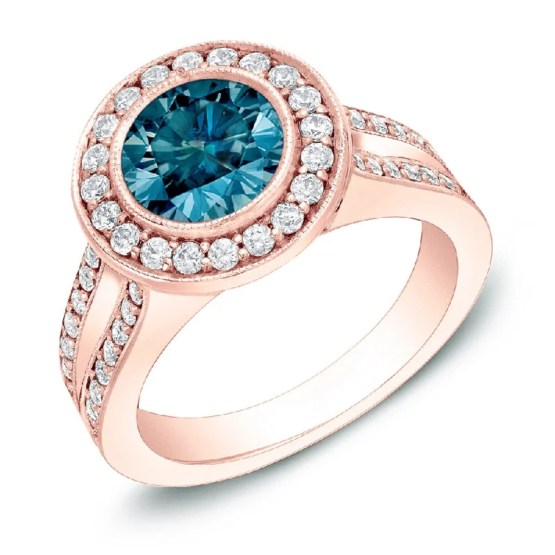 Ladies engagement rings with matching wedding bands-Auriya 14k Rose Gold 2ctw Blue Diamond Halo Engagement Ring