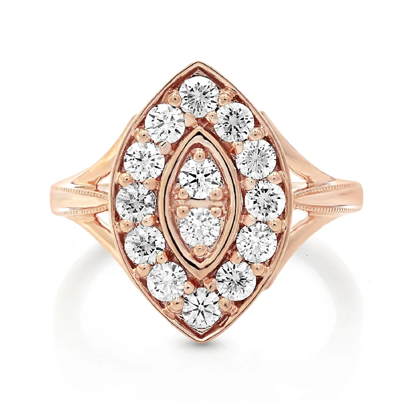 Ladies diamond eternity engagement rings-1 cttw Diamond Engagement Ring Marquise Design 14K Rose Gold Bridal Wedding