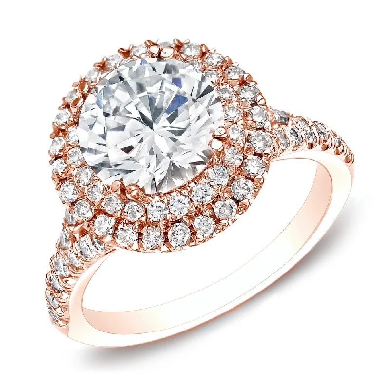 Ladies marquise engagement rings-Auriya 14k Rose Gold 1 5/8ctw Round Halo Diamond Engagement Ring Certified (H-I, SI1-SI2)