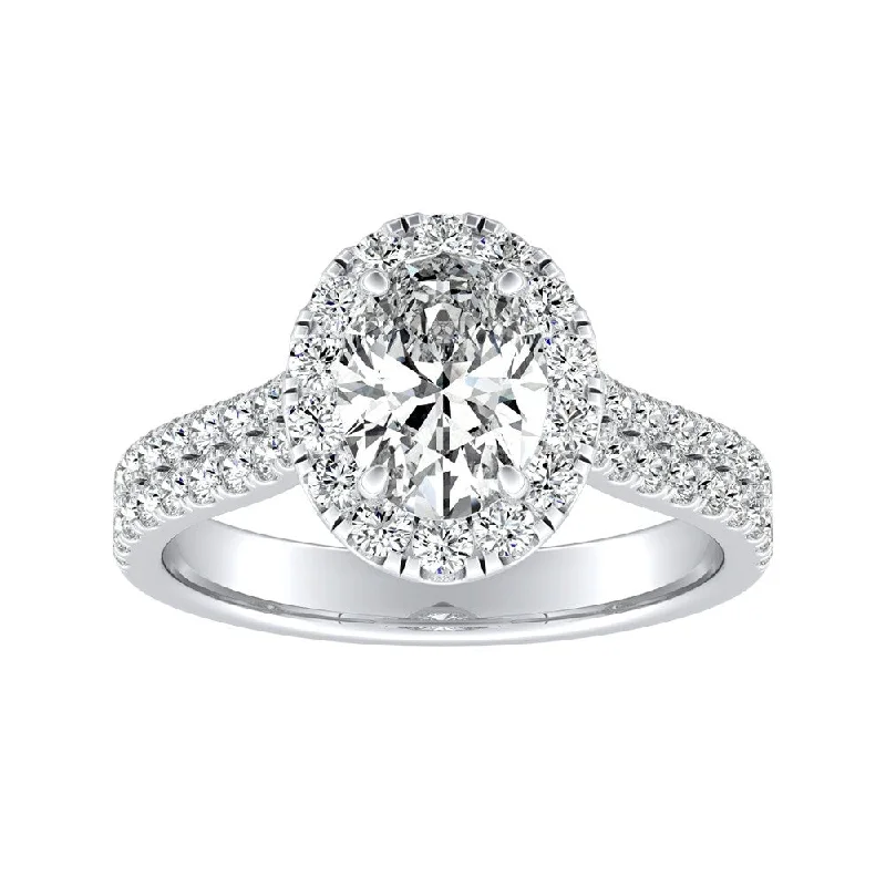 Ladies engagement rings with diamond inlay-Auriya Platinum 1 1/4ctw Oval-cut Halo Diamond Engagement Ring (I-J, I1-I2)