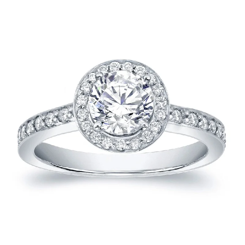 Ladies elegant engagement rings-Auriya Platinum 1 carat TW Round Halo Diamond Engagement Ring