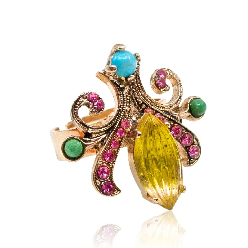 Ladies antique rings-Colorful Adjustable Ring by AMARO