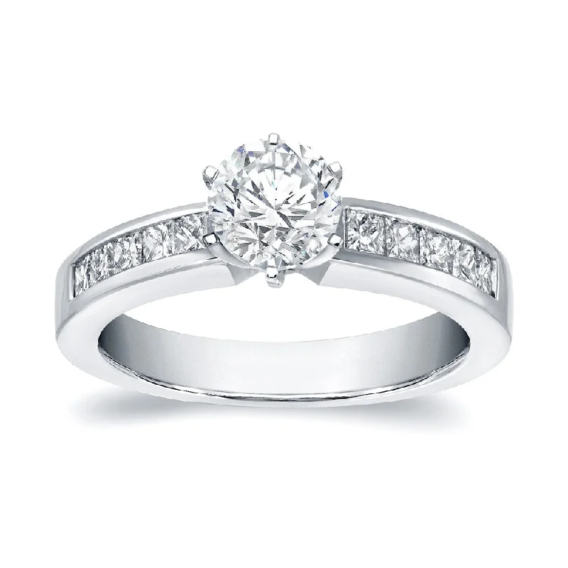 Ladies engagement rings with diamond-Auriya 6-Prong 1ct TDW Round Diamond Engagement Ring 14k White Gold