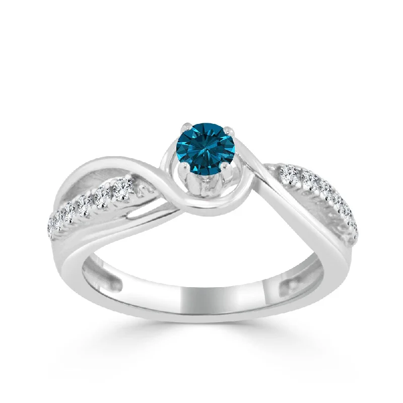 Ladies oval cut engagement rings-Auriya Round 2/5ctw Blue Diamond Engagement Ring 14k Gold