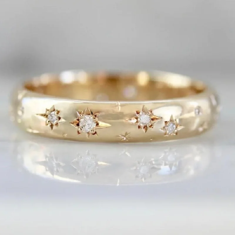 Ladies luxury diamond rings-Celeste Rising Star Engraved Diamond Gold Band