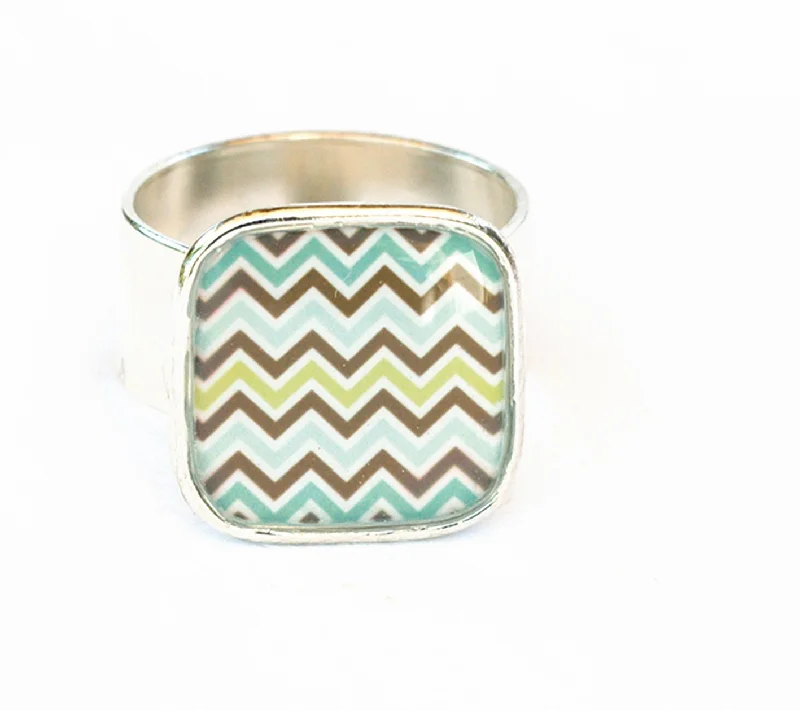 Ladies unique rings-Beachy Chevron Ring • Adjustable