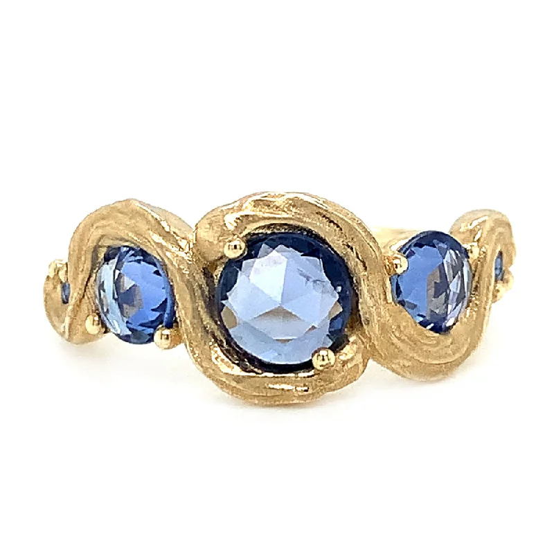 Ladies anniversary rings with diamonds-Blue Rose Cut Sapphire & Gold Ring - "Phthalo Blue"