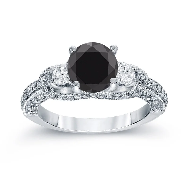 Ladies classic engagement rings-Auriya Platinum 2ct TDW Vintage Round 3 Stone Black Diamond Engagement Ring