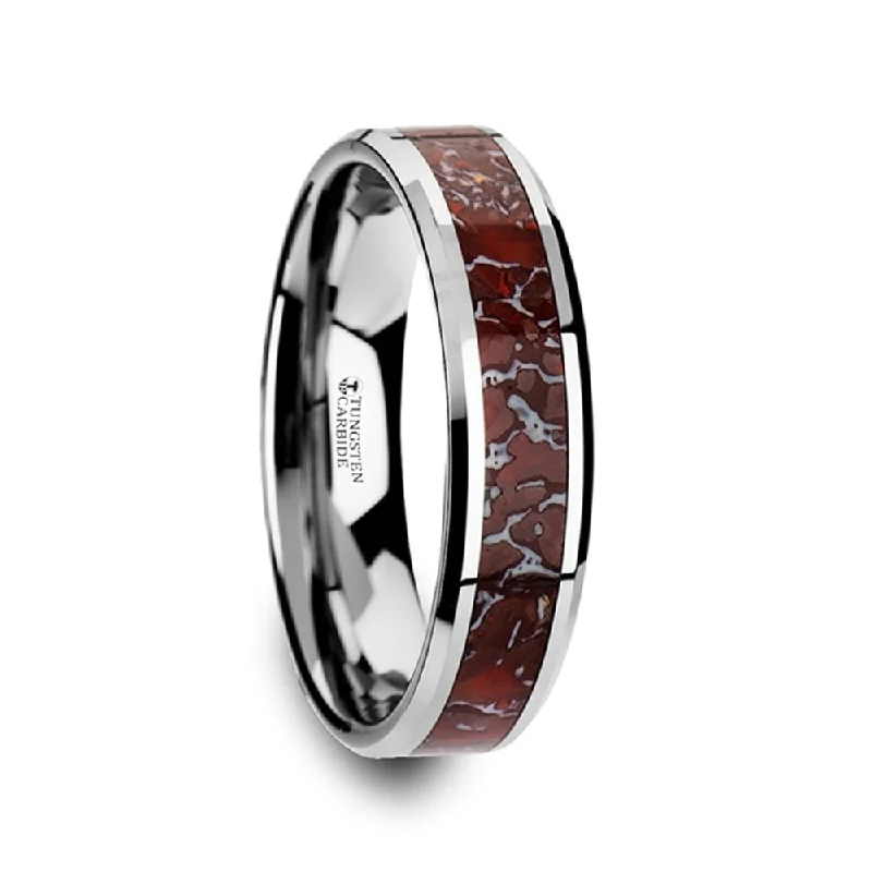 Ladies sapphire wedding bands-Red Dinosaur Bone "Jurassic" Ring