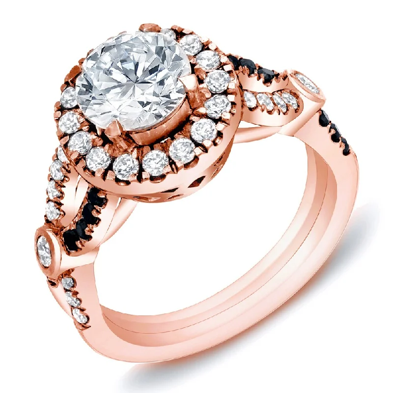 Ladies sapphire and diamond engagement rings-Auriya 14k Rose Gold 1 3/5ctw Modern Round Halo Diamond Engagement Ring