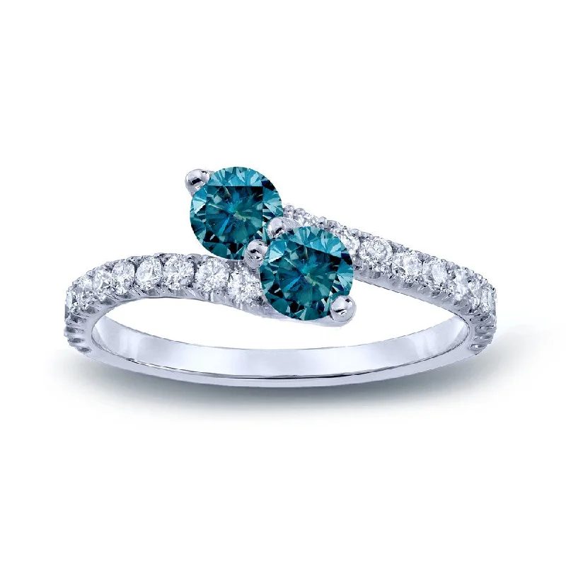 Ladies engagement rings with side diamonds-Auriya 14k Gold 3/4ctw Two-stone Blue Diamond Engagement Ring (H-I, I1-I2)