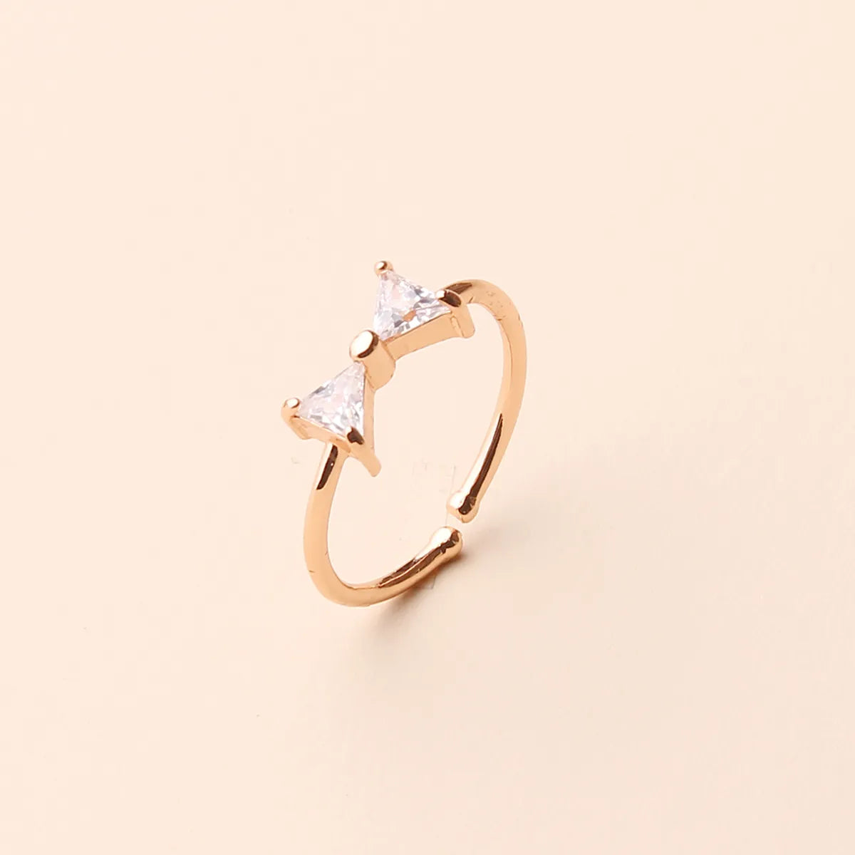 Ladies anniversary rings with diamonds-Wholesale Simple Style Bow Knot Copper Inlay Rose Gold Plated Zircon Open Rings