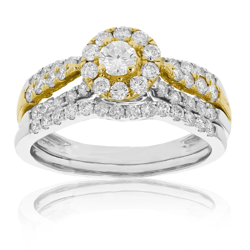 Ladies diamond engagement rings for women-1 cttw Diamond Wedding Engagement Ring Set 14K White Yellow Gold Bridal