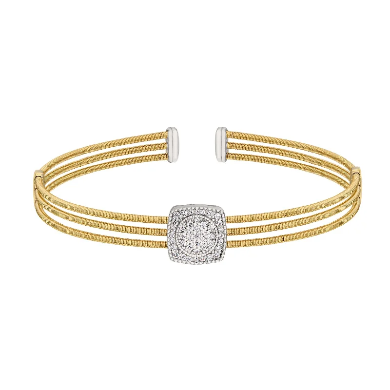 Ladies adjustable gold bangles-Cable Bracelet with Square & Circle Simulated Diamond Accent