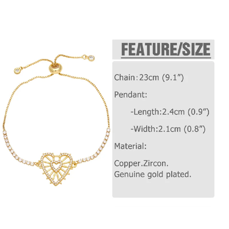 Ladies bangle bracelet sets-Fashion Simple Style Heart Shape Flower Butterfly Copper Plating Inlay Zircon 18k Gold Plated Bracelets