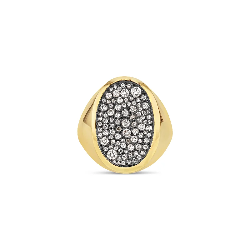 Ladies gemstone rings-Oval Galaxy Signet Ring (Black)